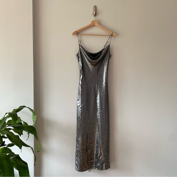 ALLSAINTS Hadley Metallic Slip Midi Dress - Picture 3 of 9